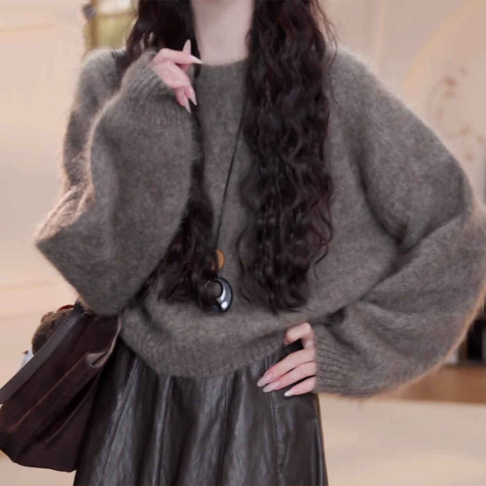 早秋新款圆领纯色针织毛衣长袖C6349