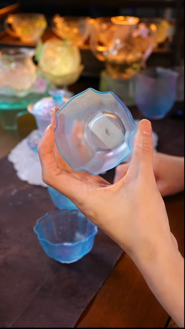 手工艺品琉璃C**o蓝紫色四方杯1只