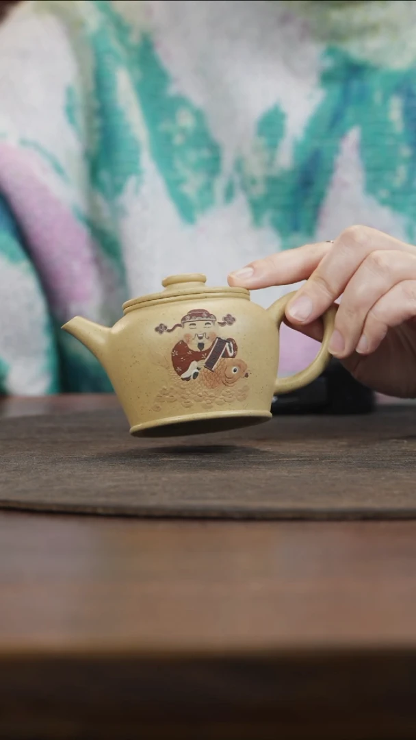 【闪购商品】紫砂茶叶罐镂空钱币钮羊脂白玉段泥绘财神茶壶