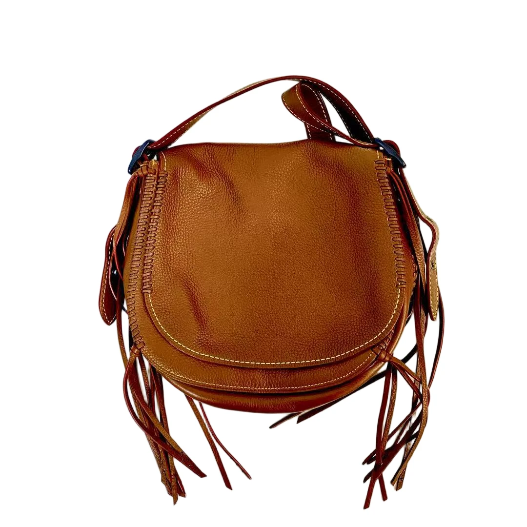 95新 COACH/蔻驰 棕色全皮流苏单肩斜挎包  AF-10944-C