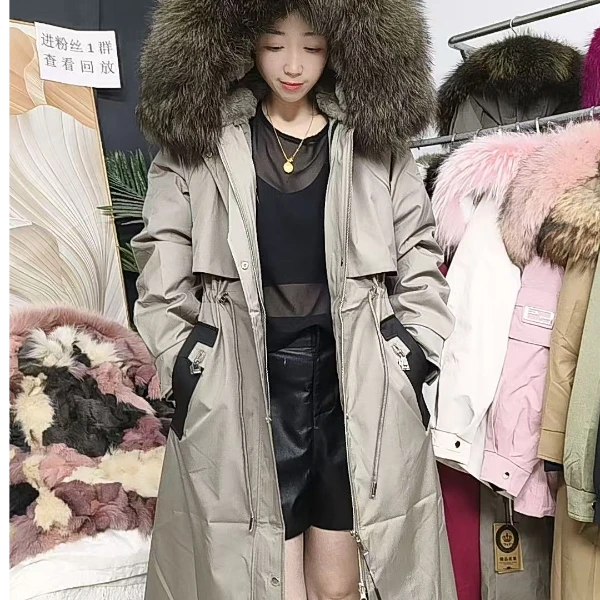 【绿影仙踪长款兔毛】派克服女款时尚连帽加厚百搭大毛领保暖冬季