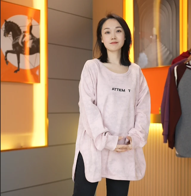 孤品~潮牌中长款圆领长袖卫衣女秋冬季2024新款时尚百搭上衣宽松