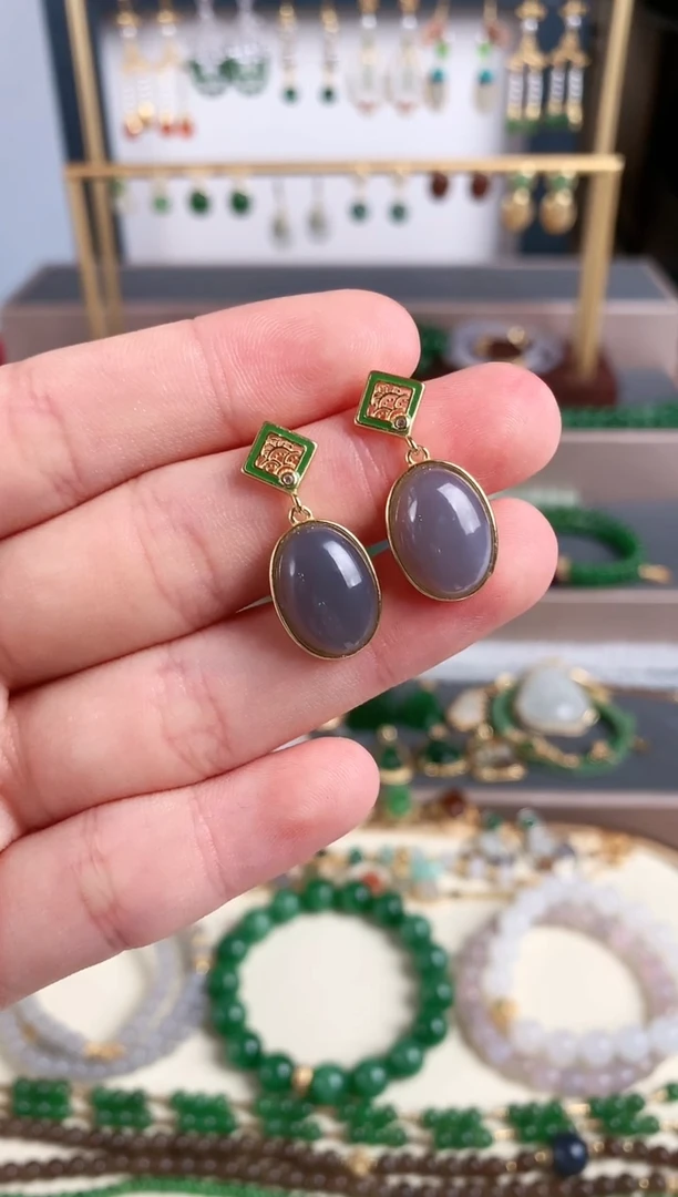 银S925镶嵌和田玉耳饰1