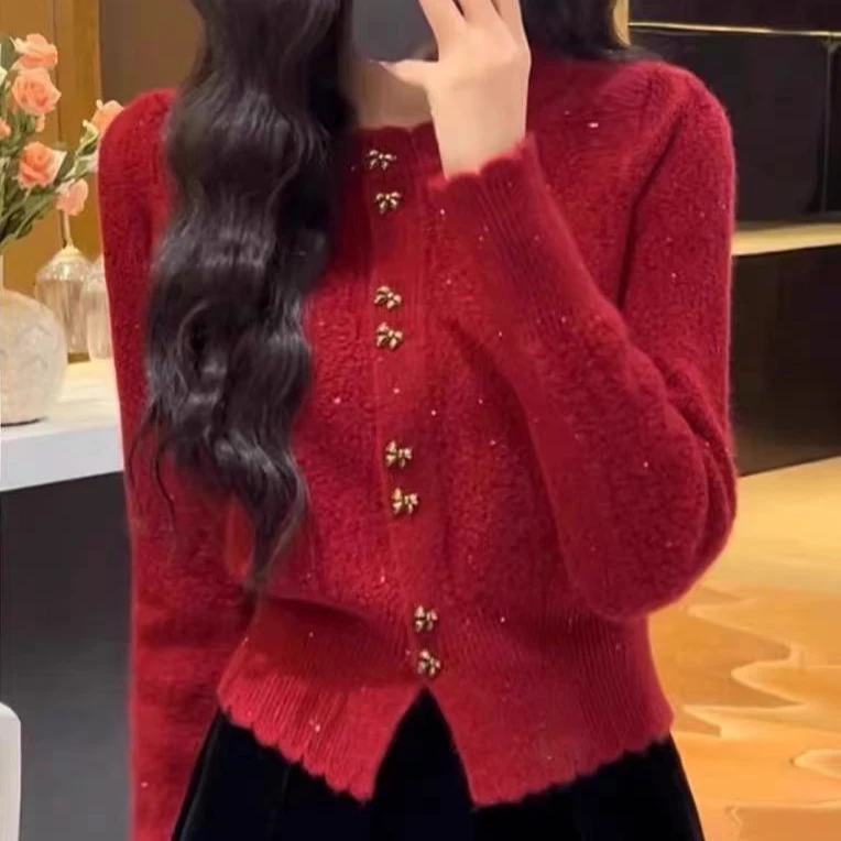 【蝴蝶庄园】女士短款外套毛衣小个子新款上衣洋气春秋针织开衫女