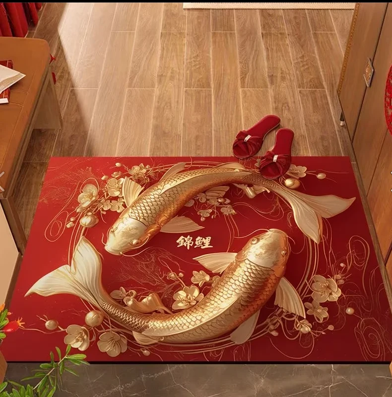 红色喜庆入户脚垫玄关门垫新年地垫家用地毯门厅地垫入户门垫