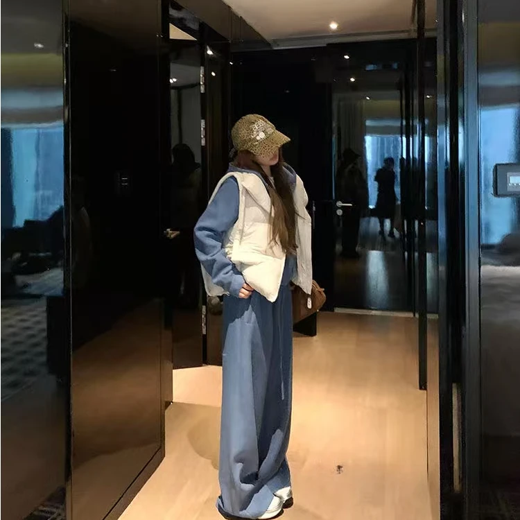 时尚休闲套装女秋冬季新款慵懒风连帽拉链卫衣外套阔腿卫裤两件套