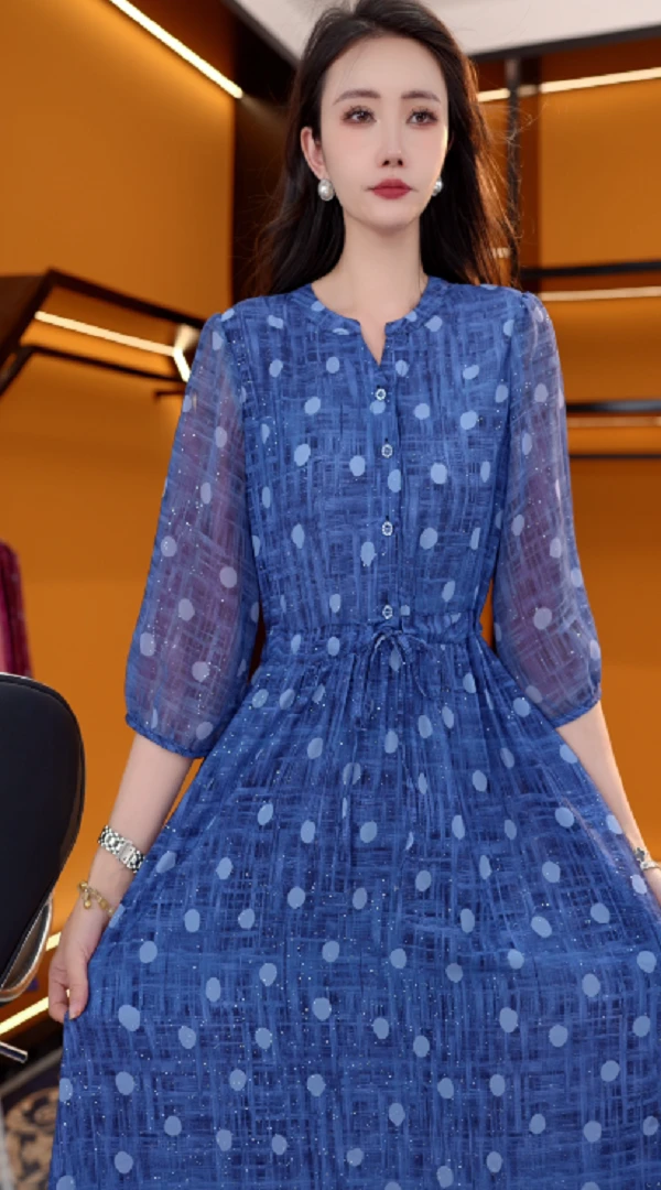 Y177新款中式时尚百搭气质宽松减龄连衣裙-鸽子