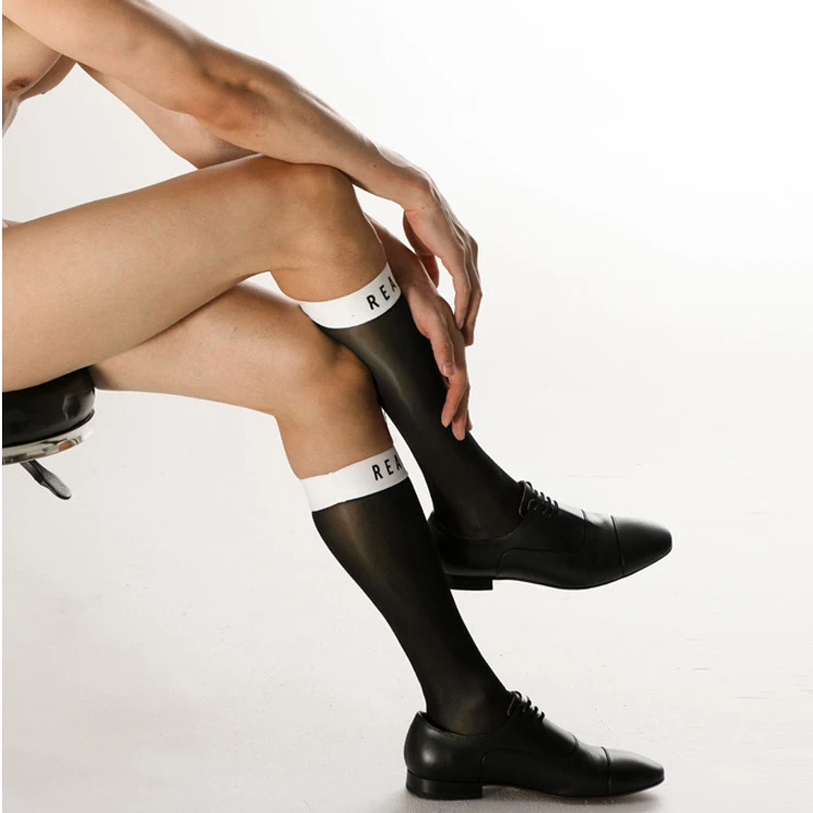 REAGAN/花根MT301BW商务素面镜光中筒男士正装丝袜绅装袜皮鞋袜