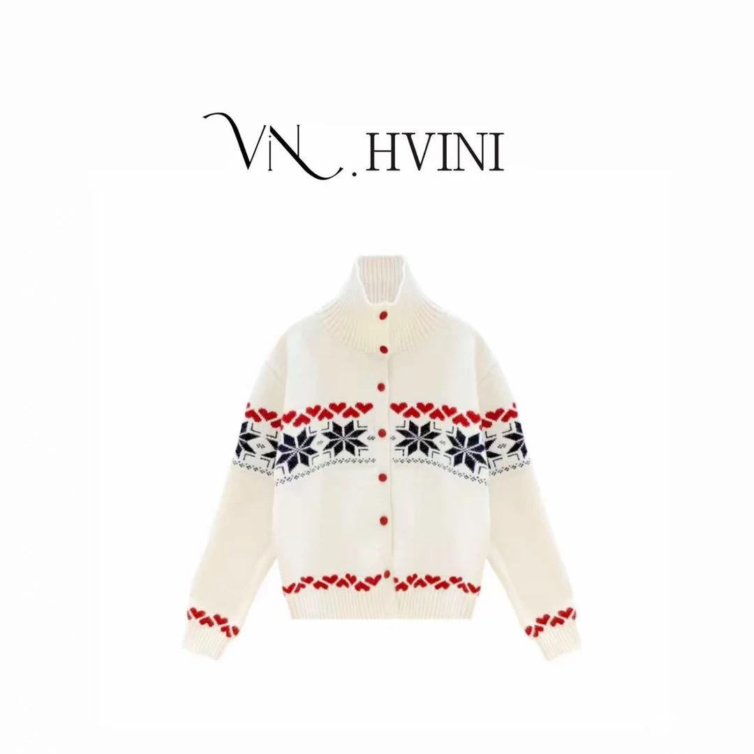 『圣诞将至』2025冬季设计师新款立领圣诞开衫设计师毛衣H6927