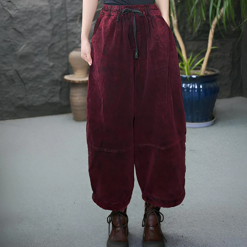 JJ【夹棉】常规格子纯色直筒裤九分裤休闲裤休闲百搭文艺红色