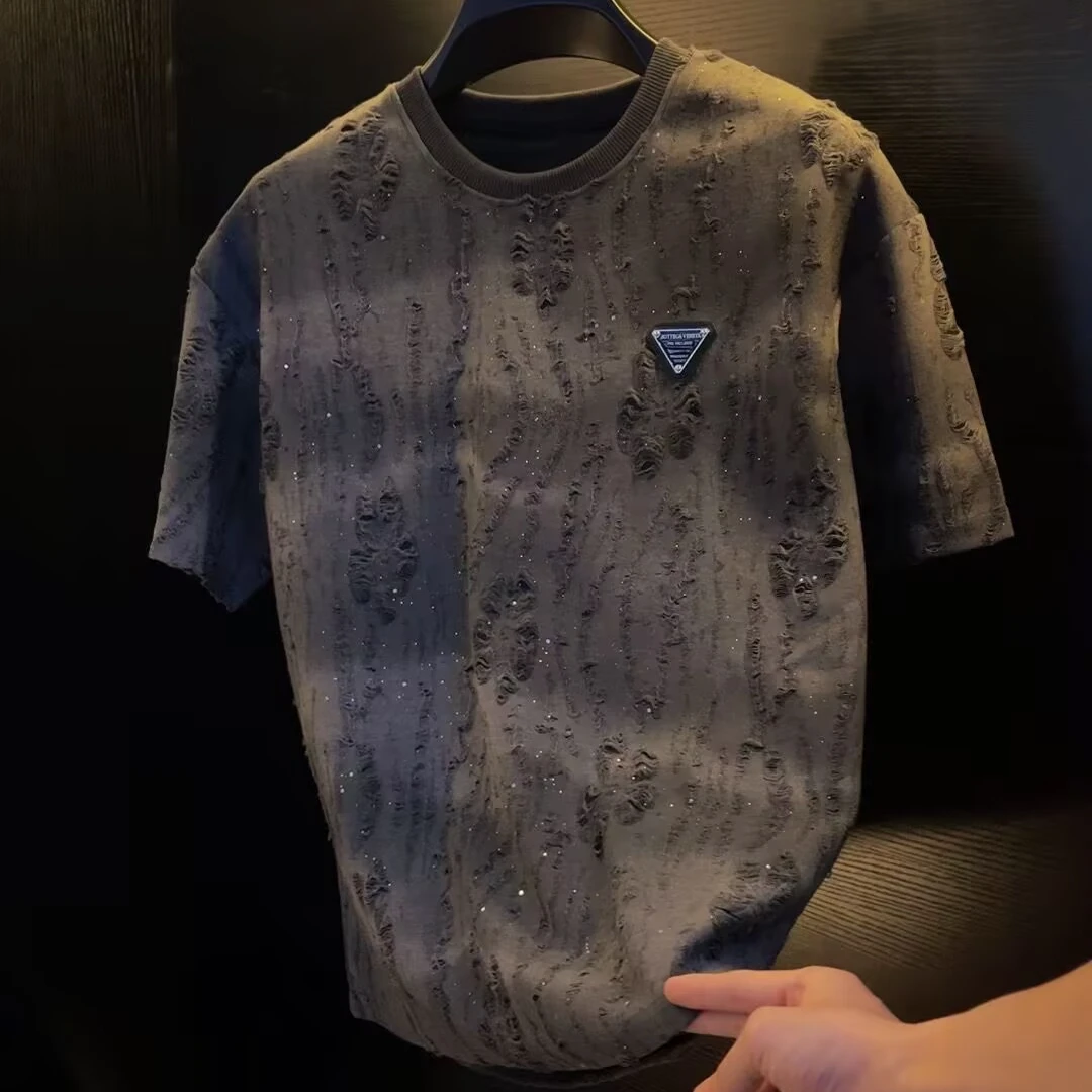 【小宋】2025新款满天星男士上衣短袖轻奢高定半袖圆领T恤