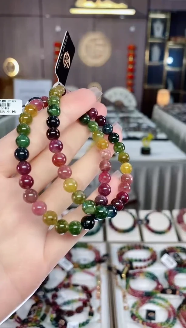 老矿碧玺色标彩虹单圈手串6mm+未镶嵌碧玺dan多样性发货一条