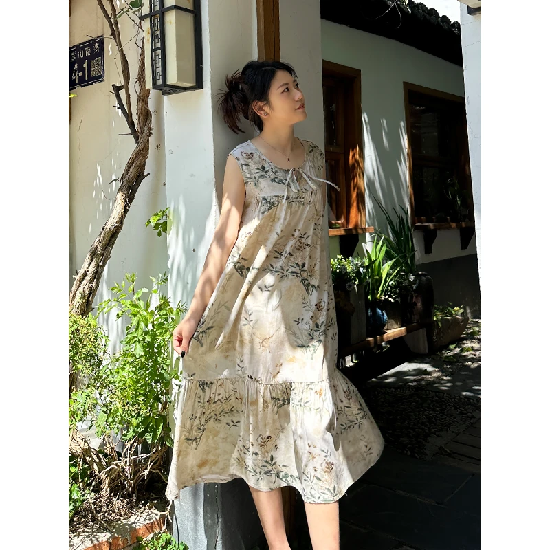 【蛋糕裙】夏季薄款绵绸连衣裙女士气质甜美印花显瘦度假风沙滩裙