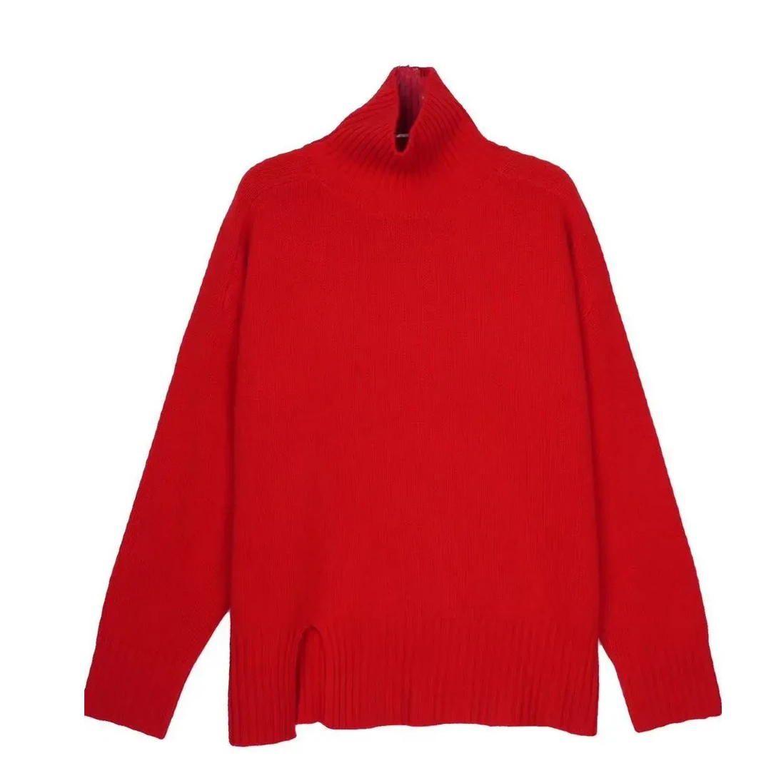 【萍萍】秋冬款高领加厚开叉长袖针织衫030