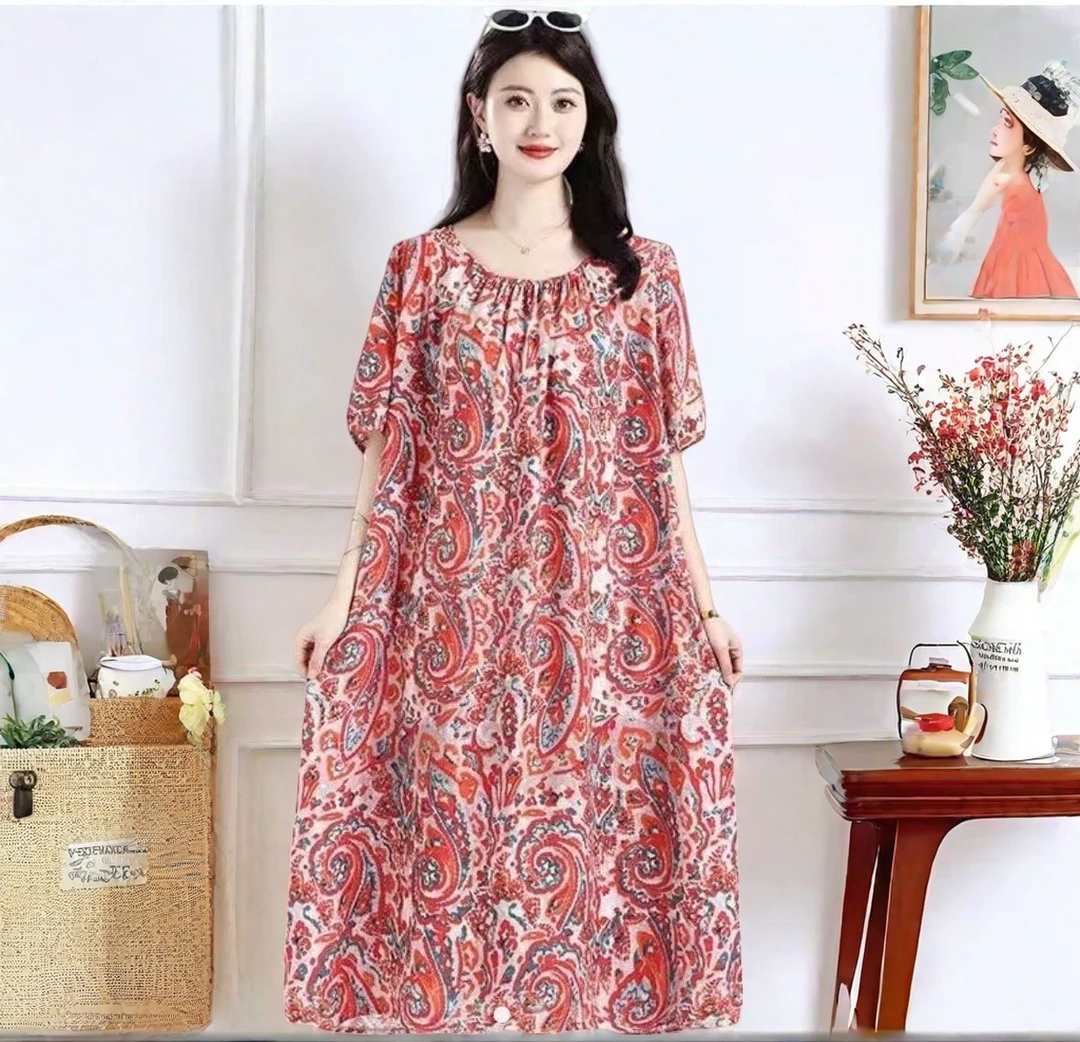 绵绸女生短袖连衣裙印花爆款家居裙打底裙人造棉睡裙夏季时尚气质