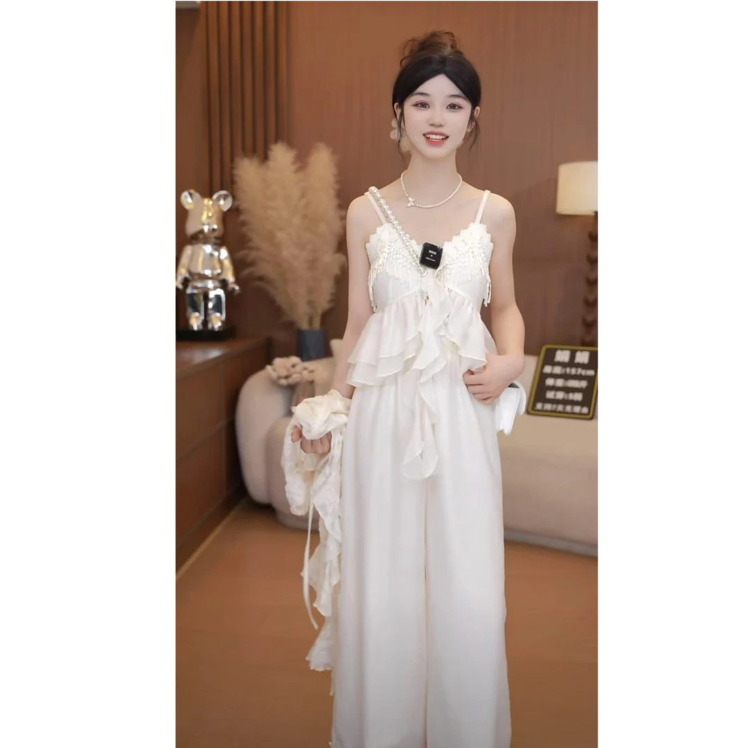 连衣裙裙子蕾丝吊带显瘦气质长裙法式长袖针织时尚夏季长款小白