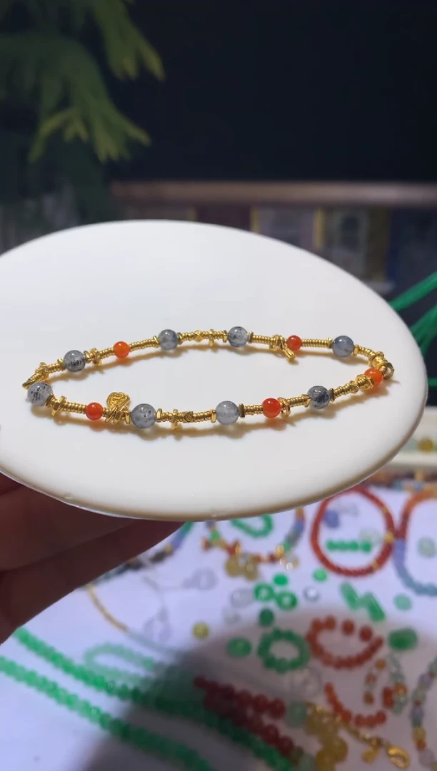 【闪购商品】定制翡翠足金镶嵌手串9800+980