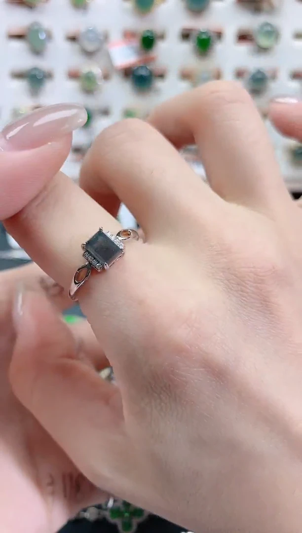 银S925镶嵌戒指翡翠天然翡翠