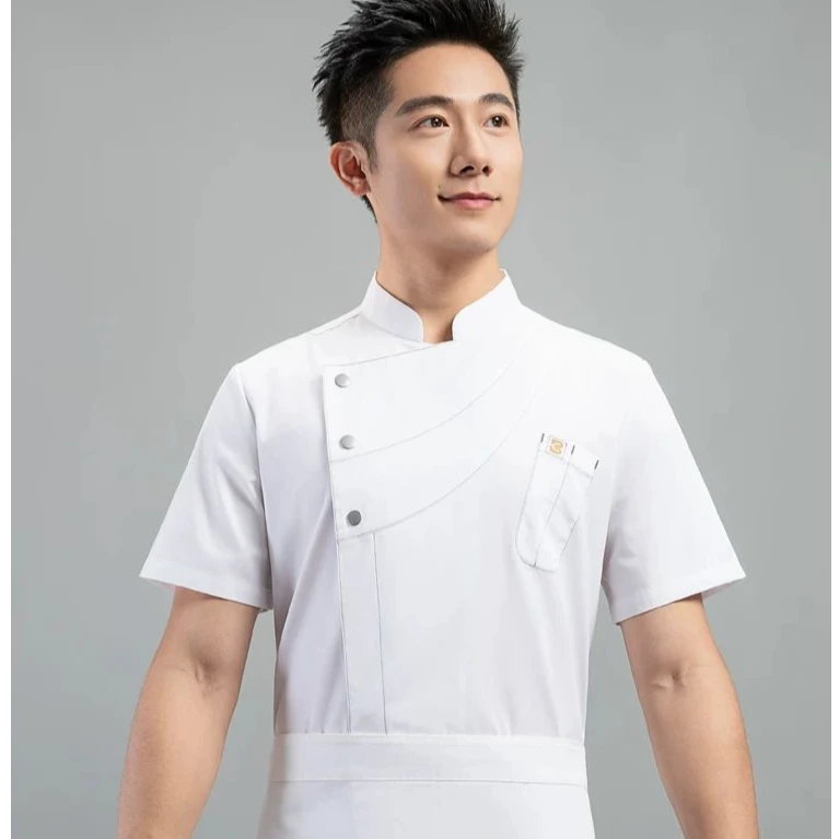 餐饮专用厨师工作服夏天酒店西餐厅高级感短袖厨师服套装定制女