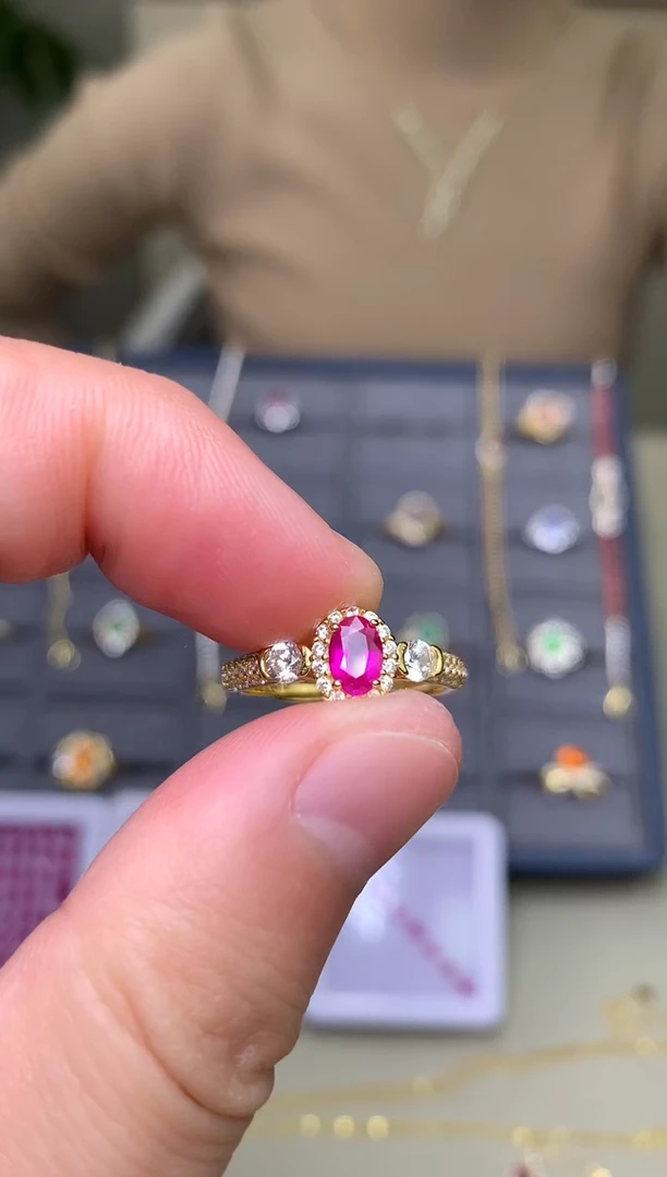 银S925镶嵌戒指红宝石戒指