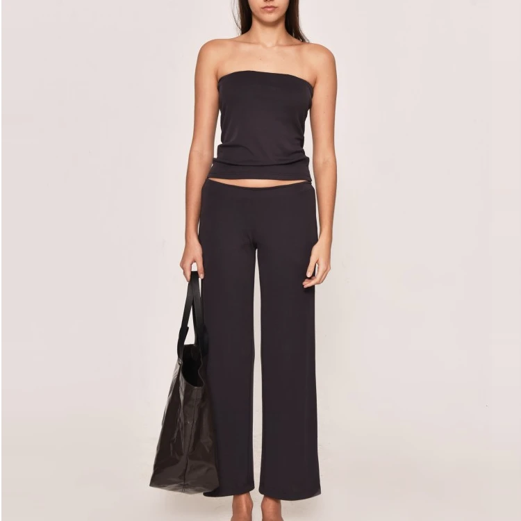 Jacuzzi sauna夏舒适休闲居家美式螺纹砂洗裹胸长裤套装