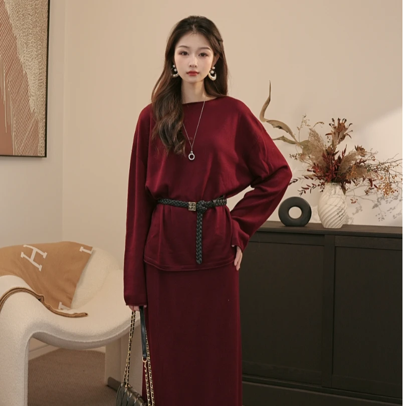 GIRDEAR/哥弟气质针织衫时尚极简休闲套装女(两件套女装)168001