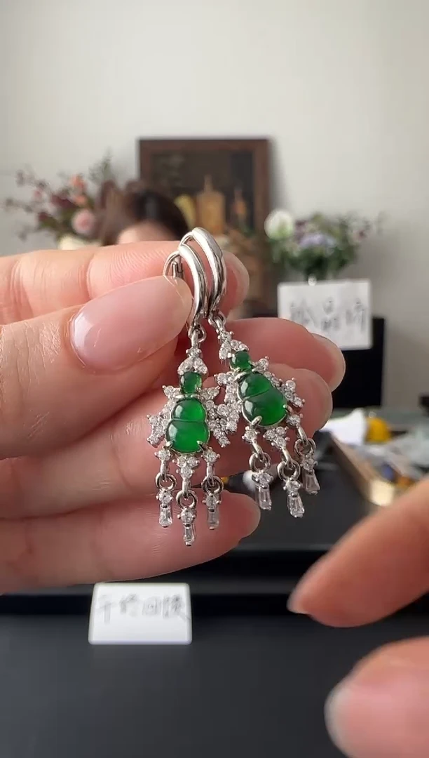 【闪购商品】翡翠耳饰银S925镶嵌没有鉴赏期