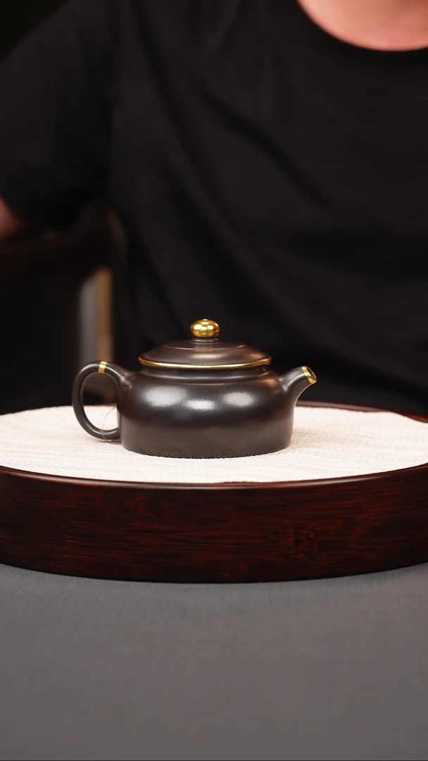 茶壶紫砂石黄描金半月