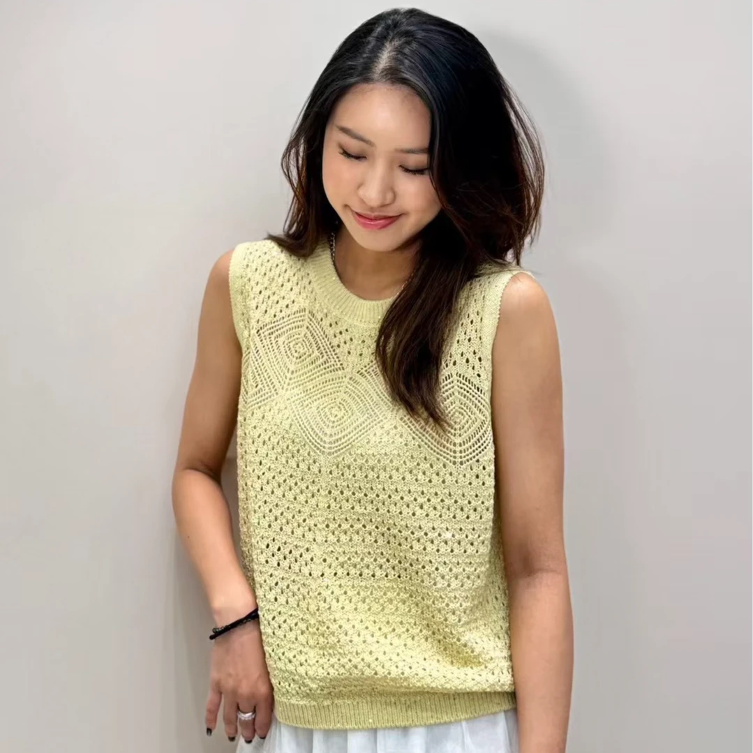 环保闪耀镂空亮片编织马甲背心宽松百搭提花无袖