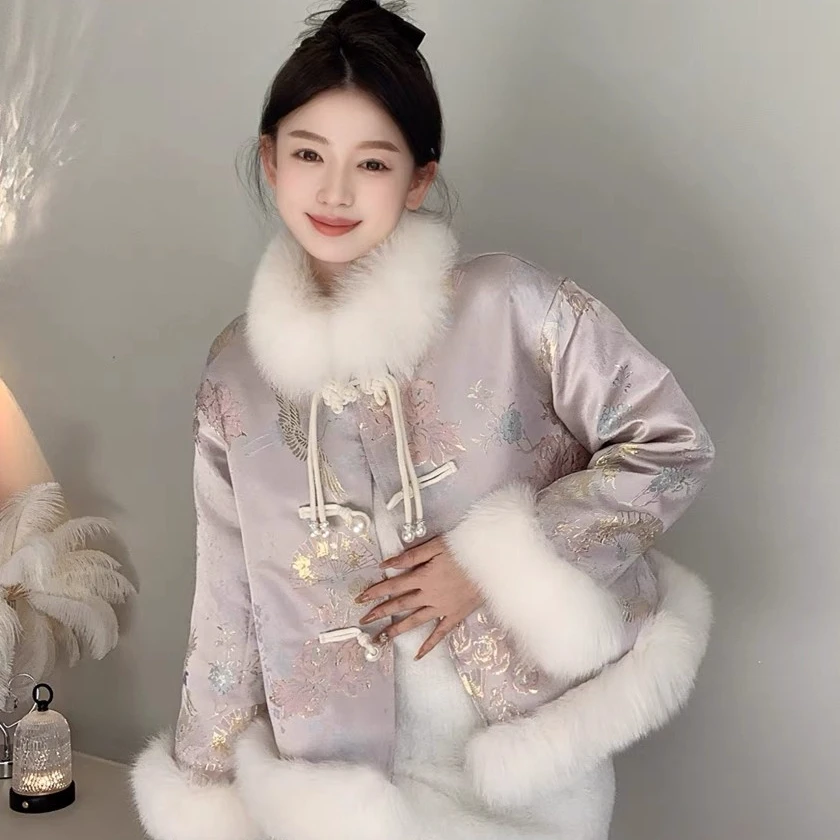 新中式盘扣棉服加厚冬季外套女唐装刺绣2025秋冬新款国风保暖时尚
