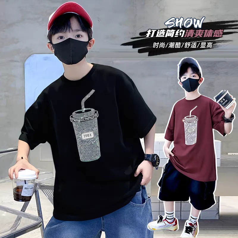 夏季短袖儿童森系服装简约短袖时尚童装男童潮酷痞帅男孩圆领上衣