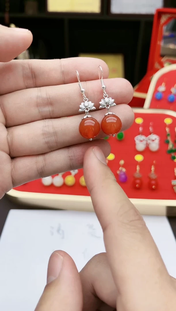 【闪购商品】南红玛瑙耳饰银S925镶嵌718000