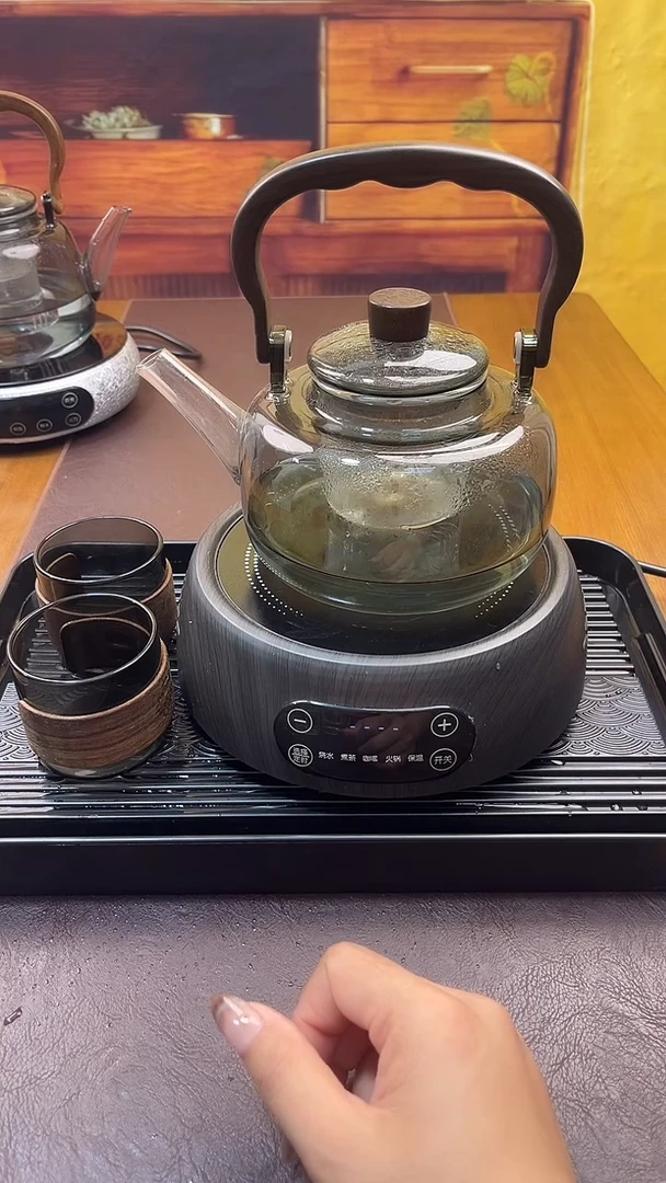 套组泽茗堂木纹+烟灰福韵壶+2个卡扣杯+茶盘