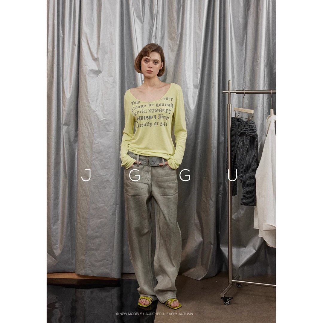 晶咕黑标JGGU【字母游戏】百搭宽松廓形软糯复古印花字母U领T恤