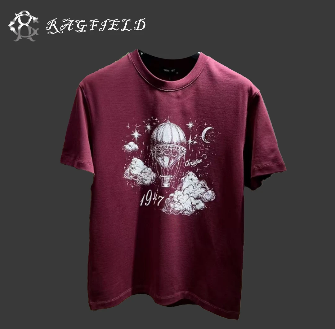 欧货大码 25春夏新款 时尚热气球印花 休闲男短袖t恤 纯棉25B9107