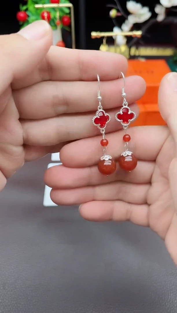 玛瑙/玉髓耳饰银S925镶嵌233000