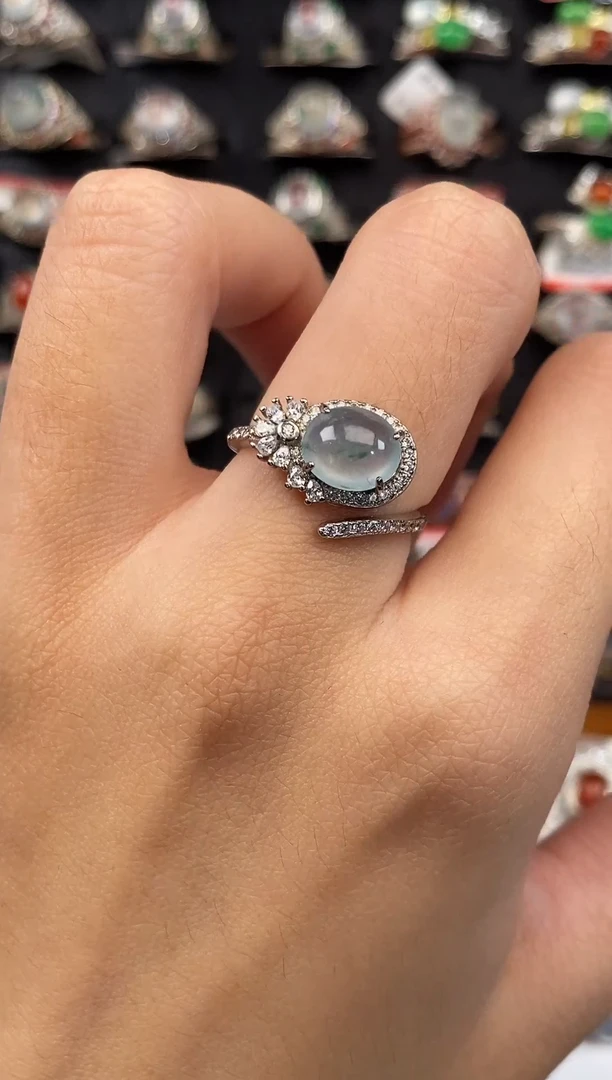 银S925镶嵌戒指翡翠天然A货翡翠44