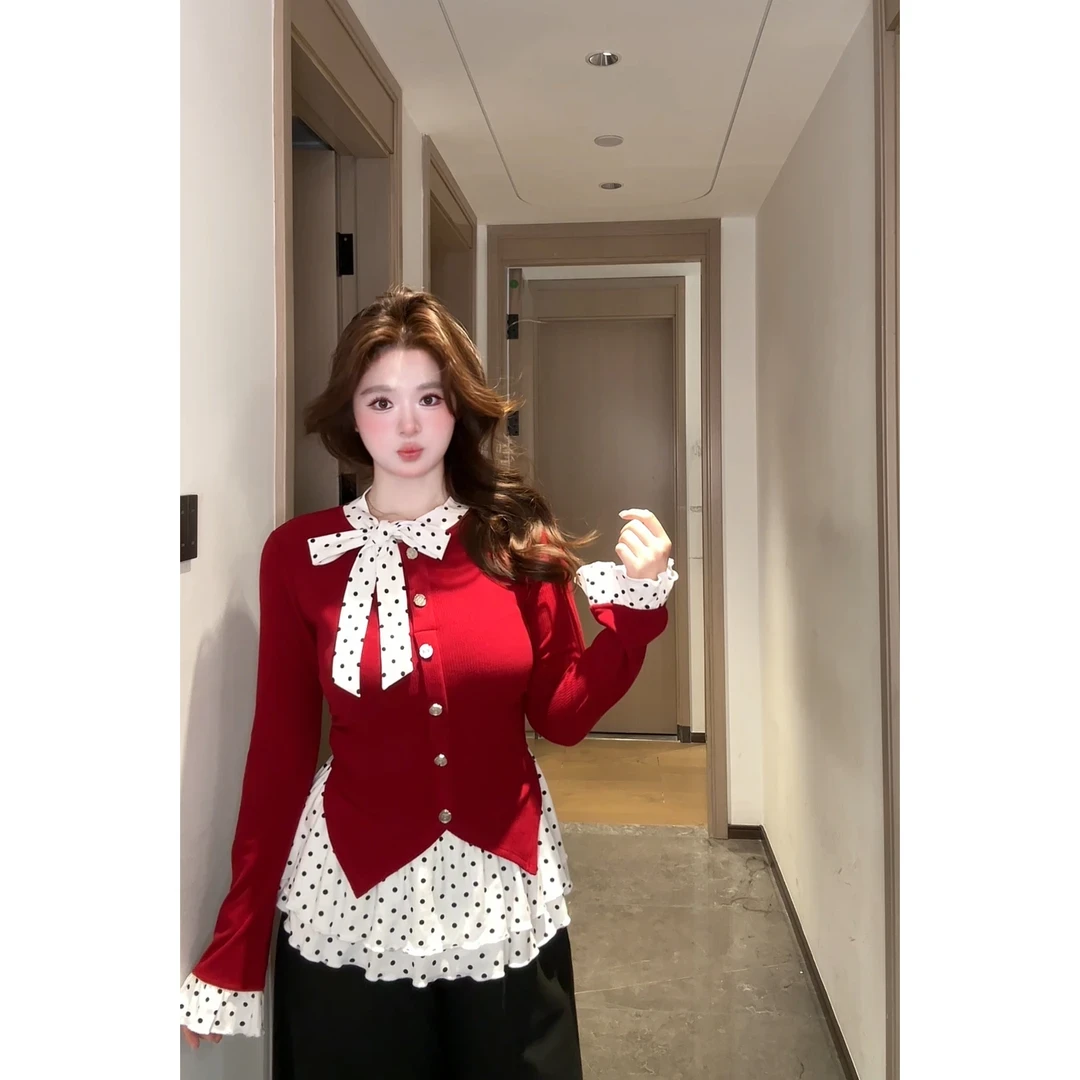 【新年限定】2025新款胖mm大码女装设计感波点显瘦长袖小衫上衣8335