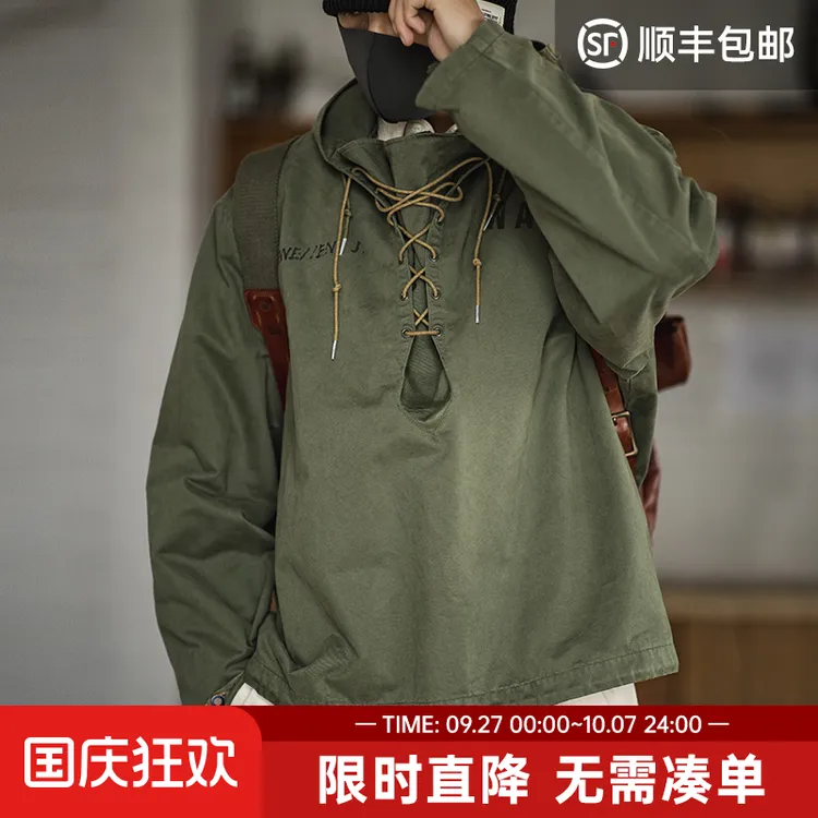 马登工装复古连帽甲板服短款风衣恶劣天气卫衣宽松休闲连帽外套男