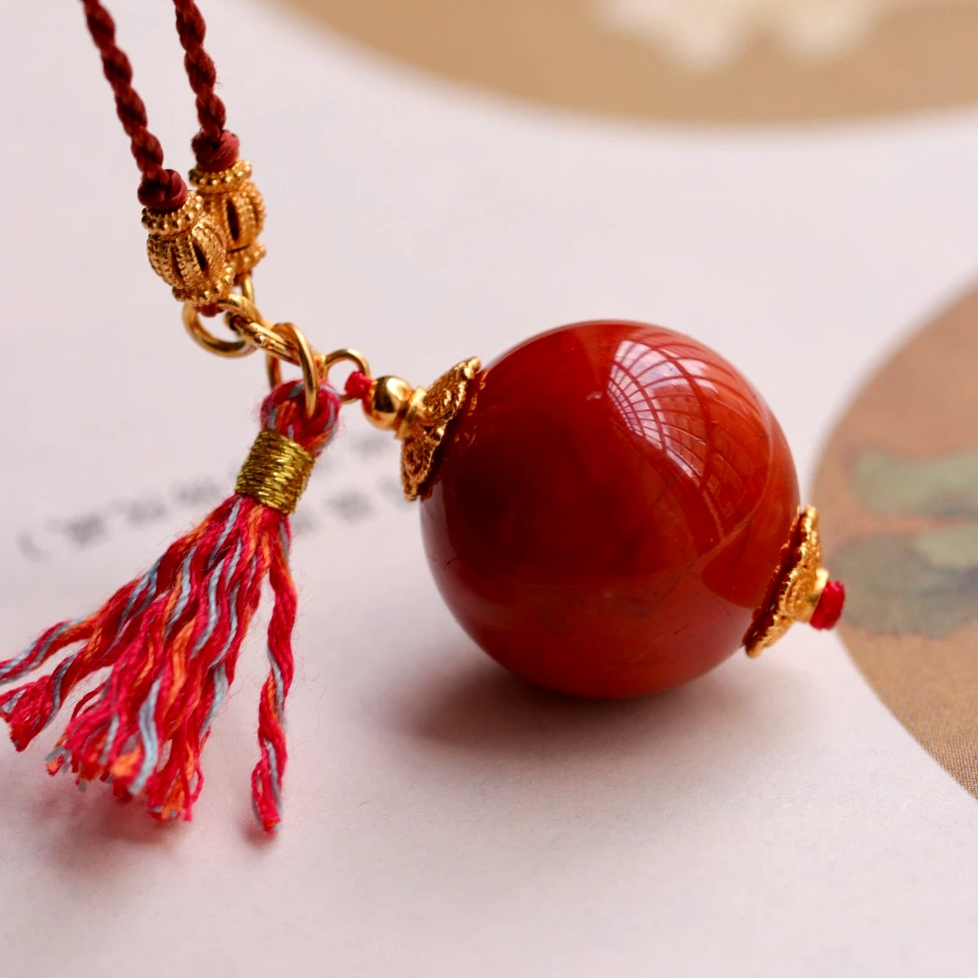 【胜春朝】一林·南红大龙珠复古设计款吊坠 约17mm C2046-1