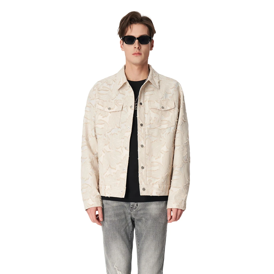 MANGANO时尚提花25春季潮流个性休闲翻领男式牛仔夹克外套2142103