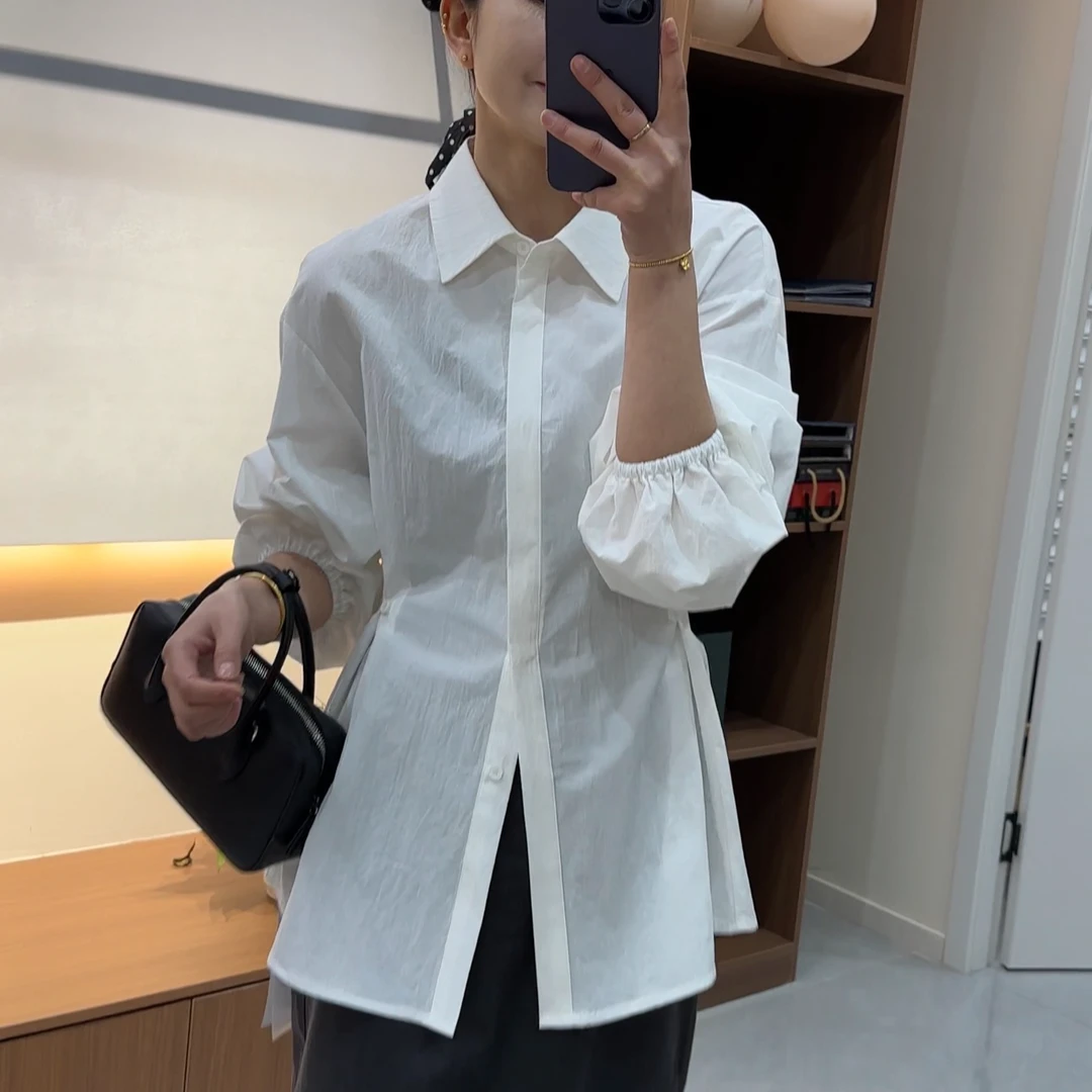 春季新款白色衬衫女内搭高级感上衣收腰休闲气质通勤棉衬衣