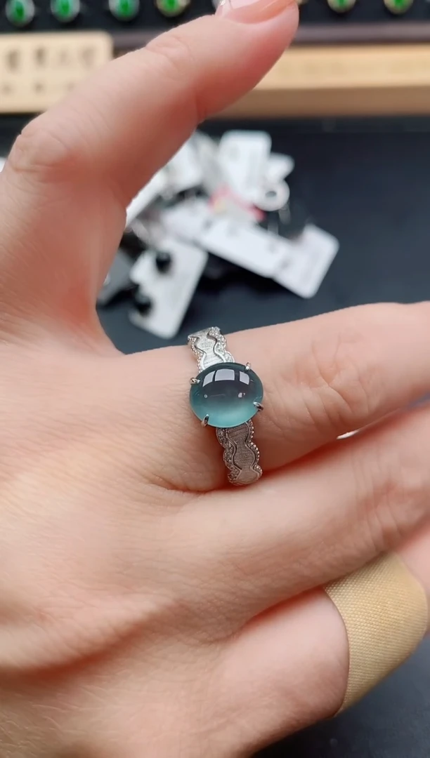 银S925镶嵌戒指翡翠4