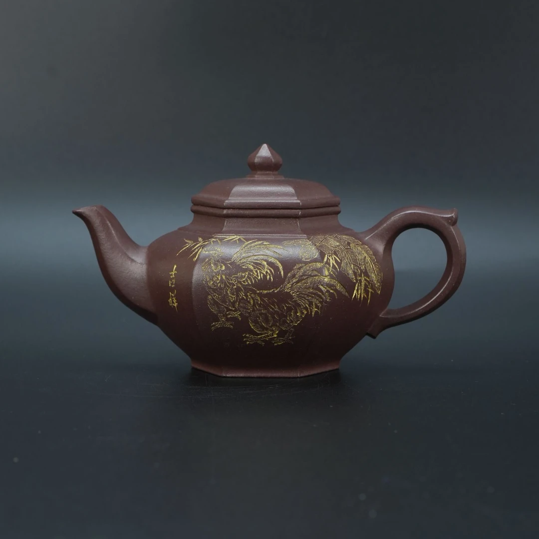 lot20927 921 朱学勤 紫砂原矿紫泥六方笑樱壶 280cc