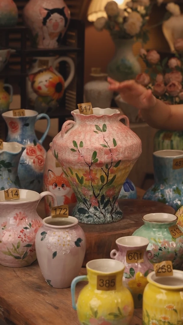 陶瓷317景德镇设计师手作花器摆件侘寂风