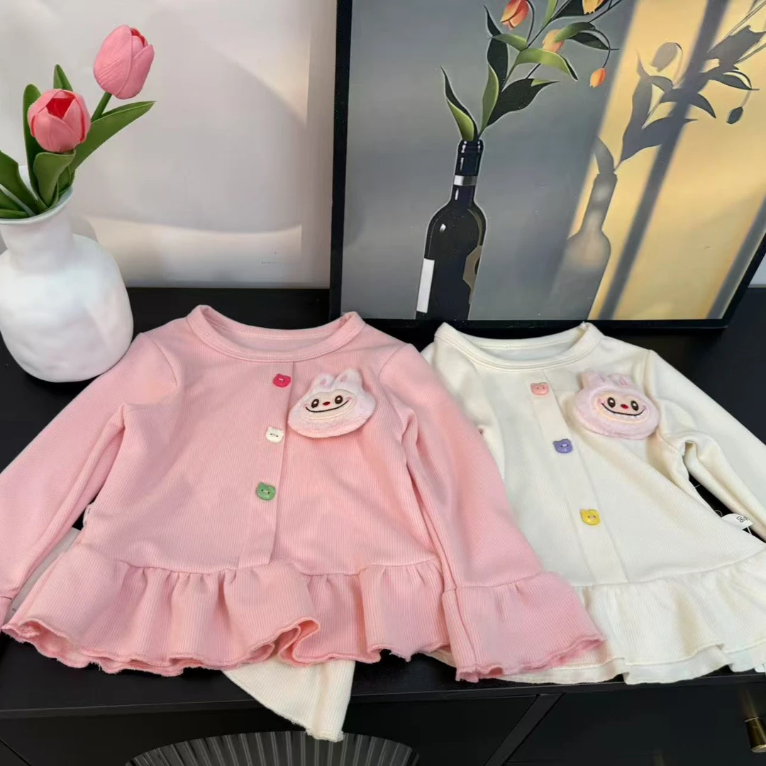 女童打底衫2025秋季新款女童花边甜美可爱上衣小女孩玩偶T恤百搭
