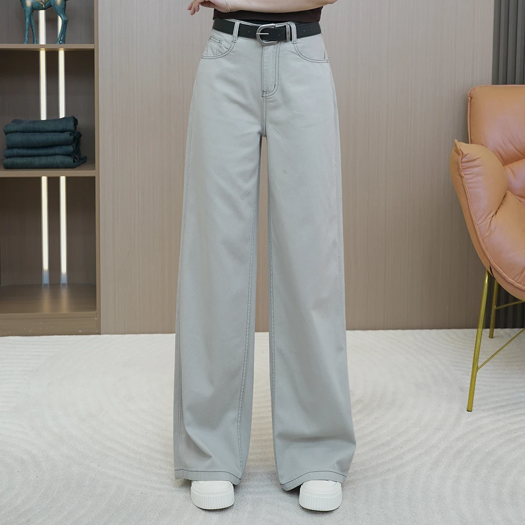 莫兰迪灰色高腰阔腿牛仔裤女2025春夏新款宽松直筒显瘦休闲拖地裤