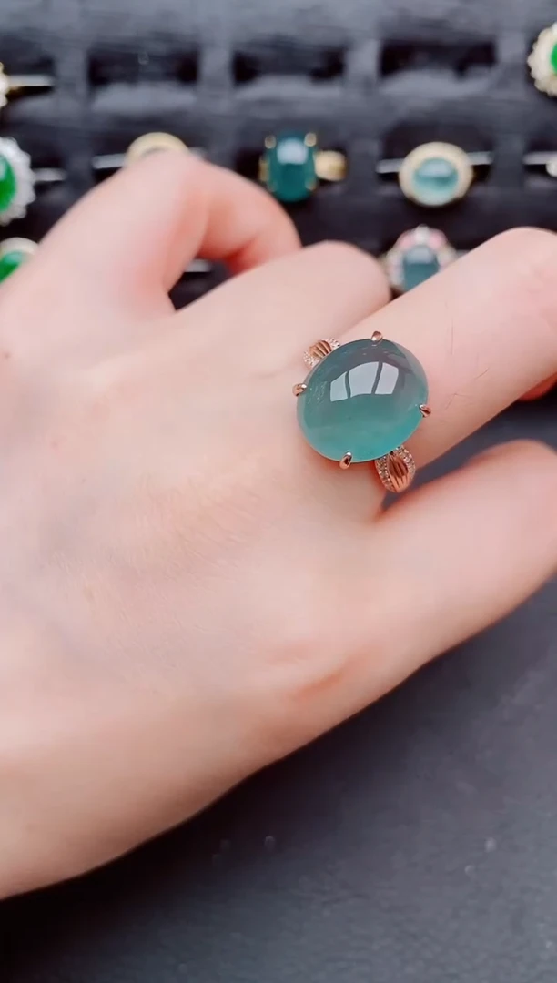 翡翠戒指银S925镶嵌天然a货翡翠405