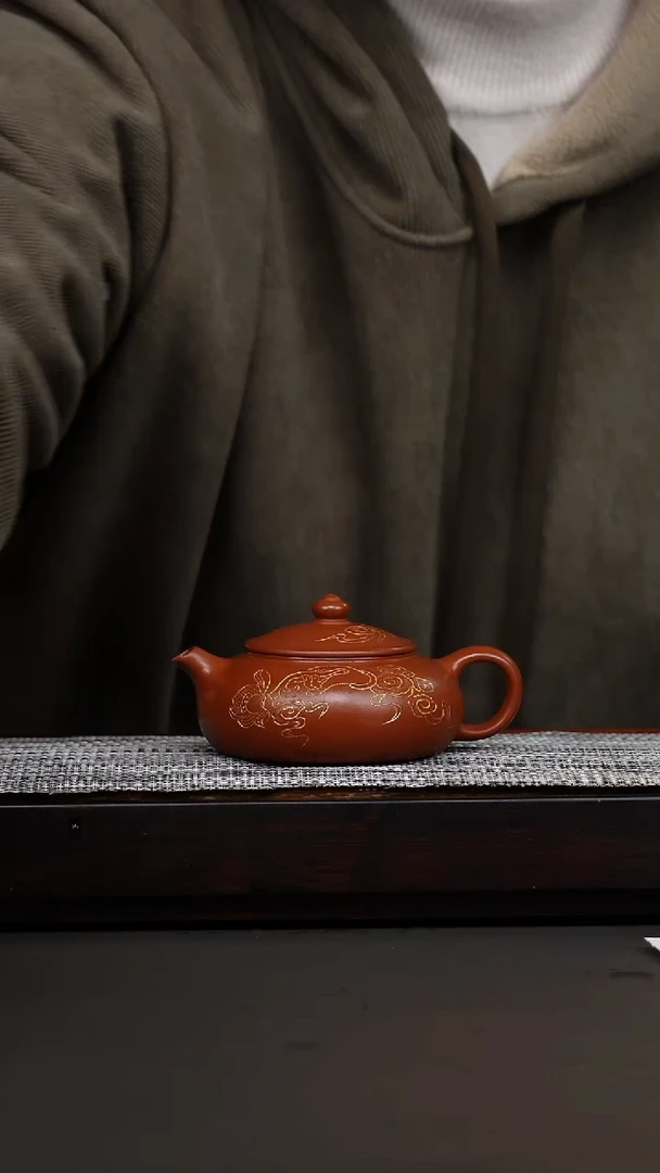 茶壶紫砂赵庄鹅黄朱泥刻绘寒江
