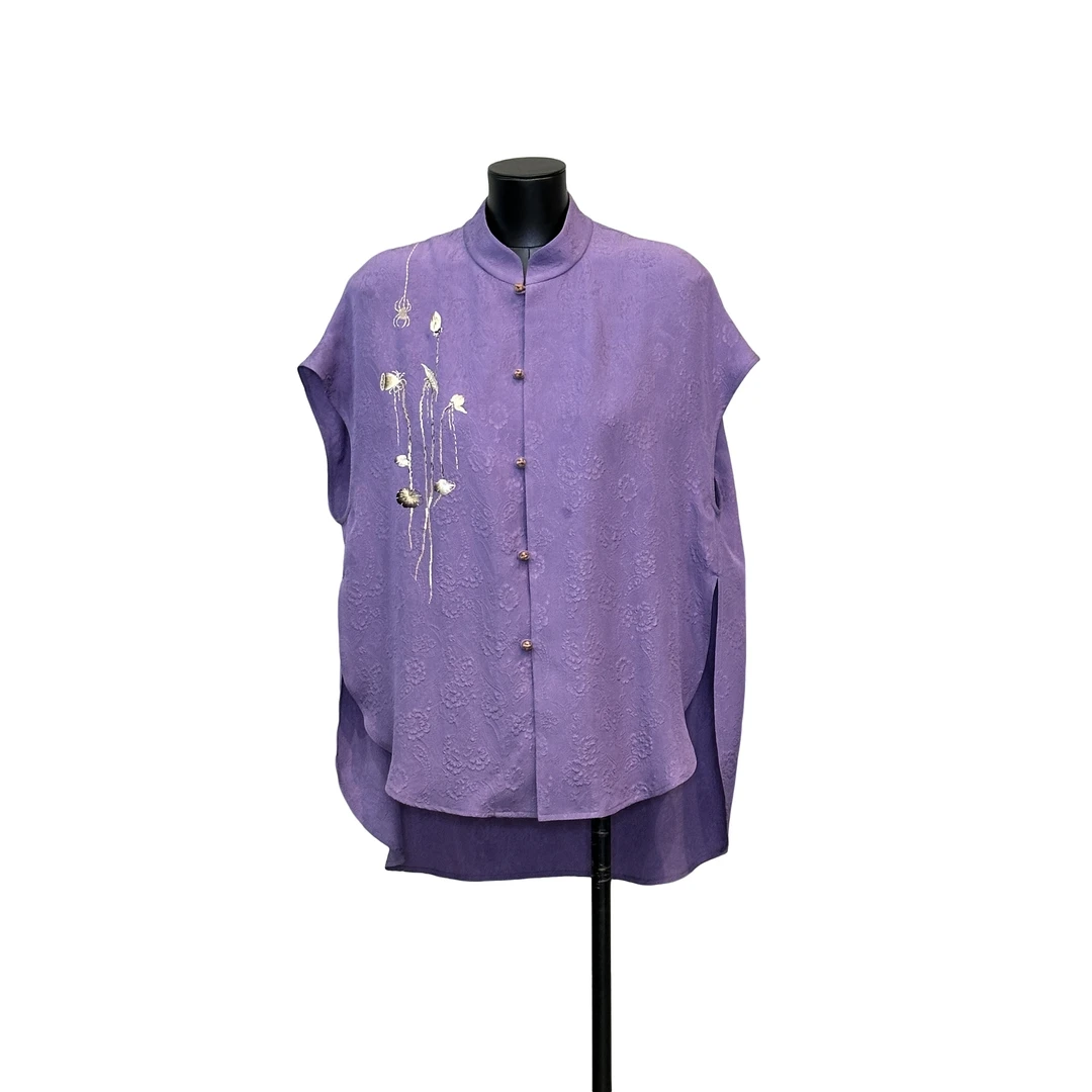 利琪高订国风两世欢新中式时尚轻奢莲蓬刺绣百搭衬衫A6140